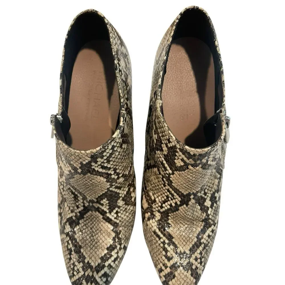 Michael by Michael Shannon Snake Print Block Heel Ankle Booties 8 Pointed Toe